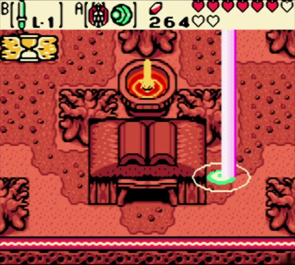 Link arriving in reddish Symmetry Village as the time beam fades Link arriving in reddish Symmetry Village as the time beam fades