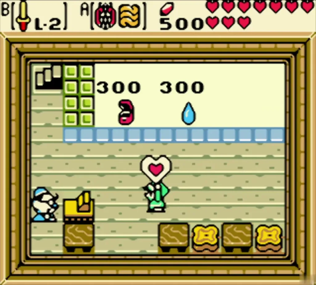 Link carrying the Piece of Heart in the basement shop Link carrying the Piece of Heart in the basement shop