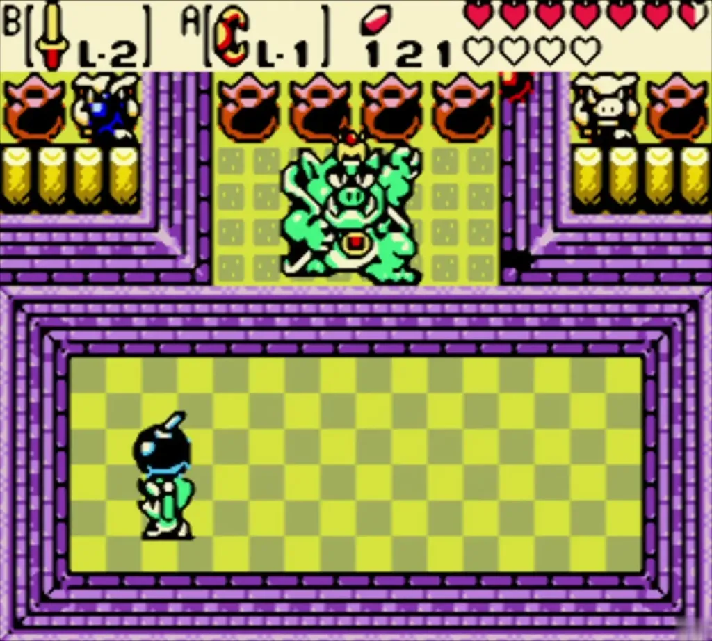 Link holding a bomb on the left side of the throne room Link holding a bomb on the left side of the throne room