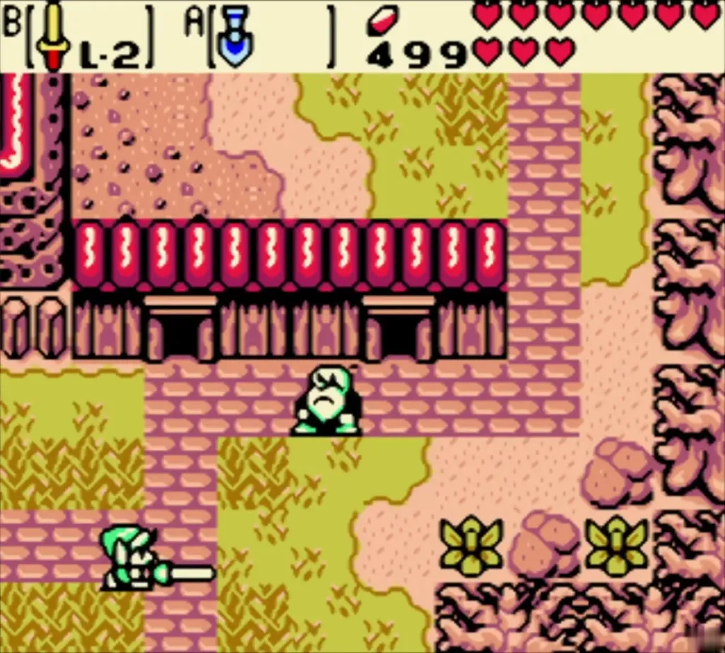 Link slashing grass in Lynna City in the past with 499 Rupees Link slashing grass in Lynna City in the past with 499 Rupees