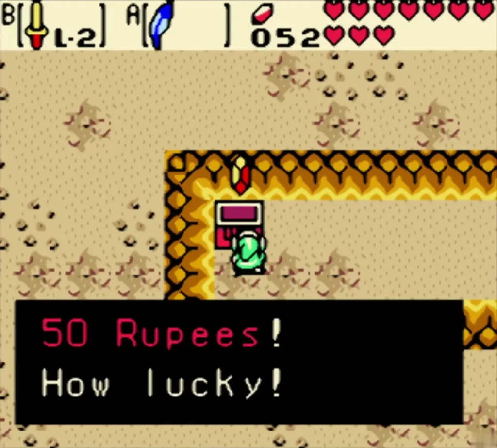 Link at the red chest with the 50 Rupees how lucky message in the box Link at the red chest with the 50 Rupees how lucky message in the box