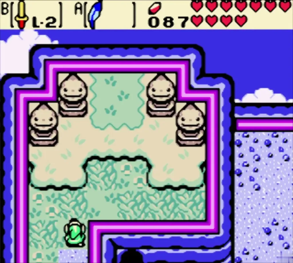 The shrine ringed by four Goron faces on the blue ridge The shrine ringed by four Goron faces on the blue ridge