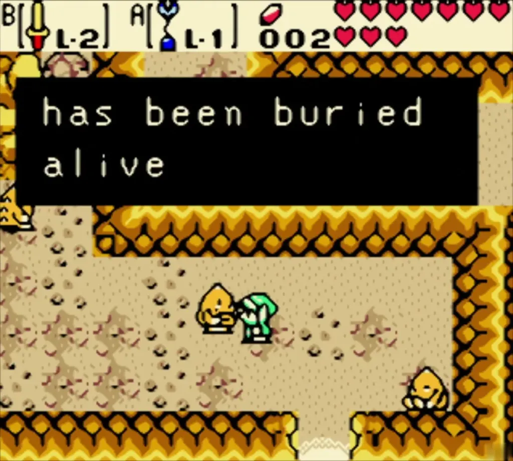 A Goron in the past cave saying the Elder has been buried alive A Goron in the past cave saying the Elder has been buried alive