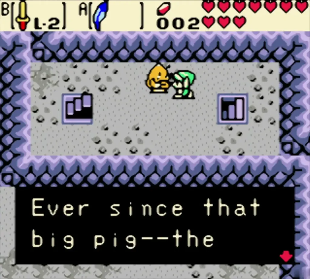 A Goron in the grey tunnel starting to talk about the big pig A Goron in the grey tunnel starting to talk about the big pig