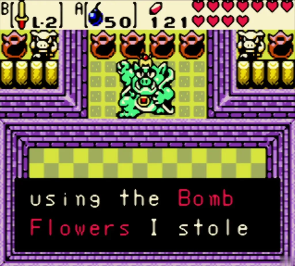 The Great Moblin saying he will use the stolen Bomb Flowers The Great Moblin saying he will use the stolen Bomb Flowers