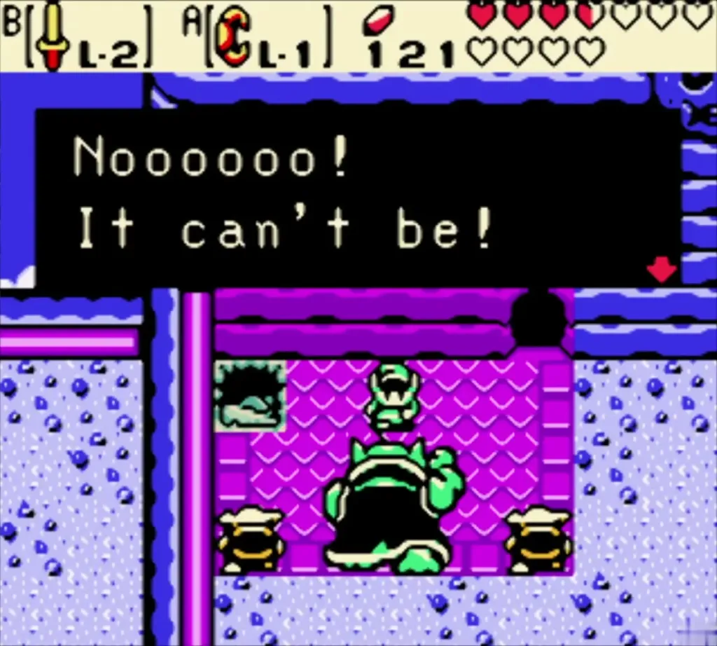 The Great Moblin falling from the tower wailing it can't be The Great Moblin falling from the tower wailing it can't be
