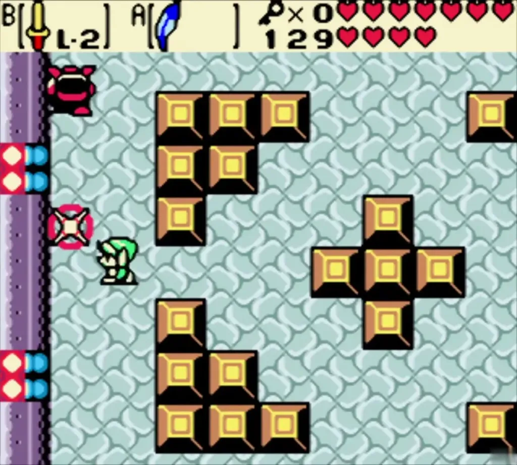 Link fighting a red Moblin in the arena beside the barrier Link fighting a red Moblin in the arena beside the barrier