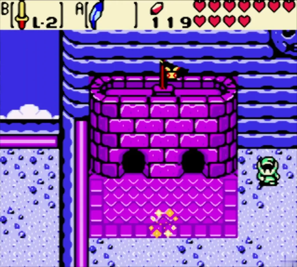 Link outside Moblin's Keep after leaving the cave Link outside Moblin's Keep after leaving the cave