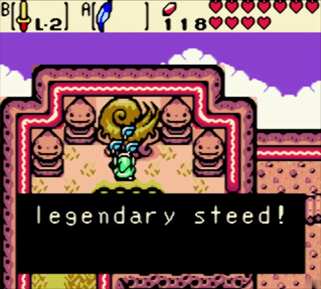 Link holding up the Pegasus Seeds with the legendary steed message Link holding up the Pegasus Seeds with the legendary steed message
