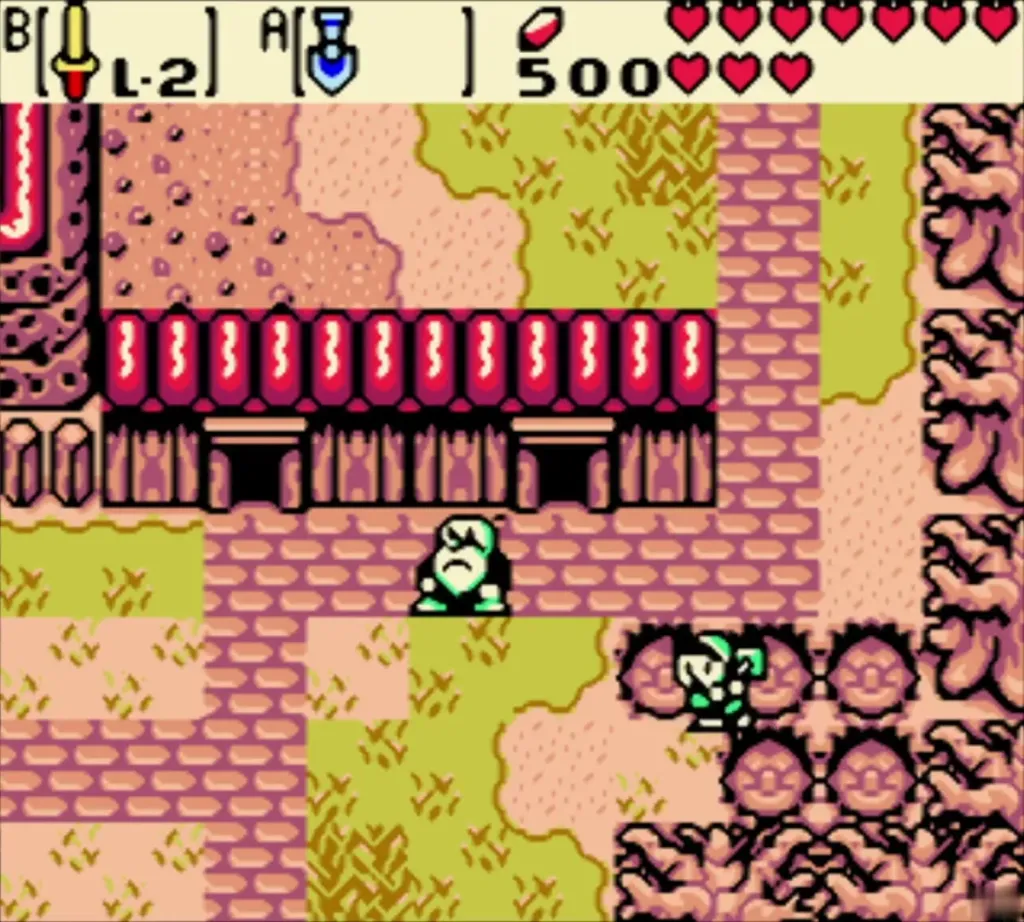 Link beside cut bushes with the Rupee counter at 500 Link beside cut bushes with the Rupee counter at 500