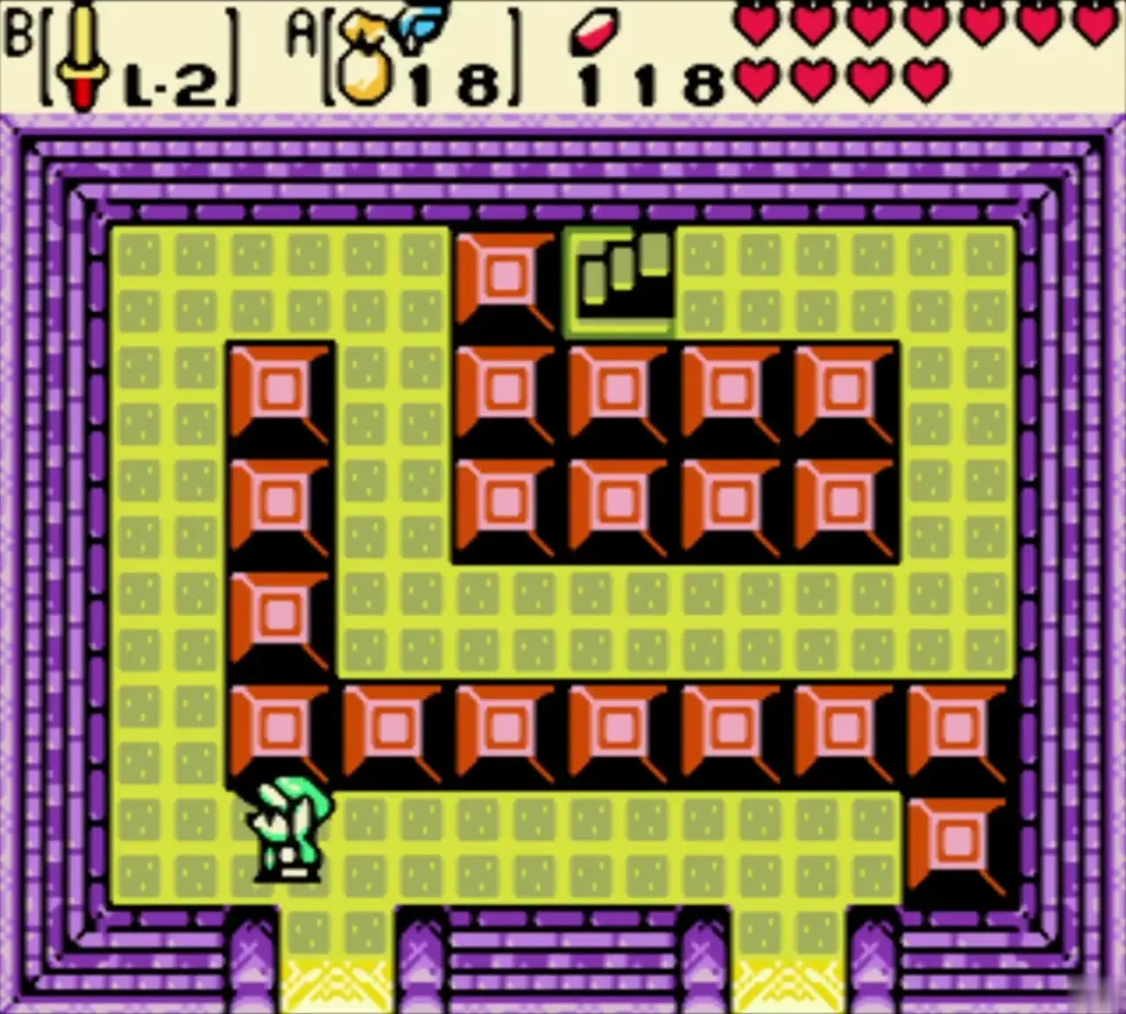 Link at the bottom-left of the red-block trap room with the stairs at the top Link at the bottom-left of the red-block trap room with the stairs at the top