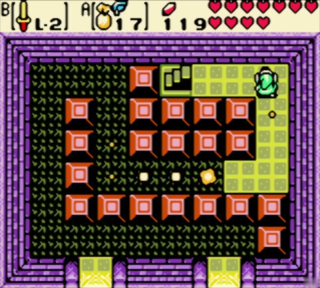 Link at the top of the trap room beside the staircase as the floor falls Link at the top of the trap room beside the staircase as the floor falls