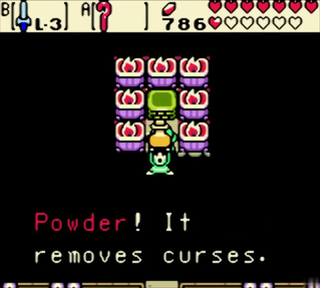 Fairy Powder message box saying the powder removes curses Fairy Powder message box saying the powder removes curses