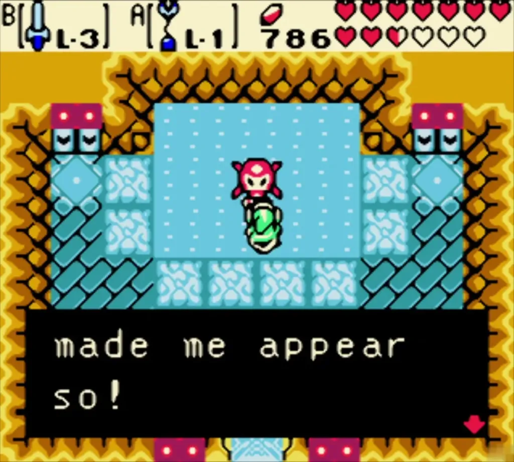 Fairy Queen above the past pool in a dialogue box explaining the sea's curse Fairy Queen above the past pool in a dialogue box explaining the sea's curse