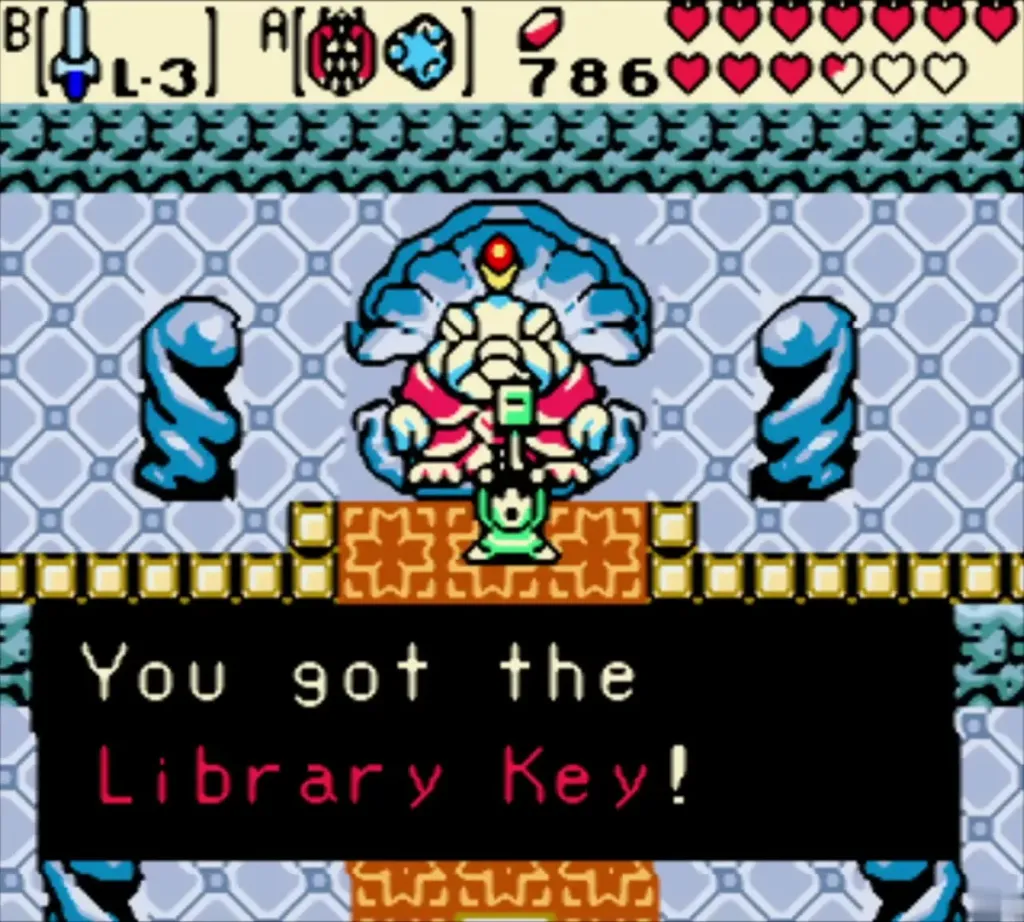 King Zora handing Link the Library Key, message box shown King Zora handing Link the Library Key, message box shown