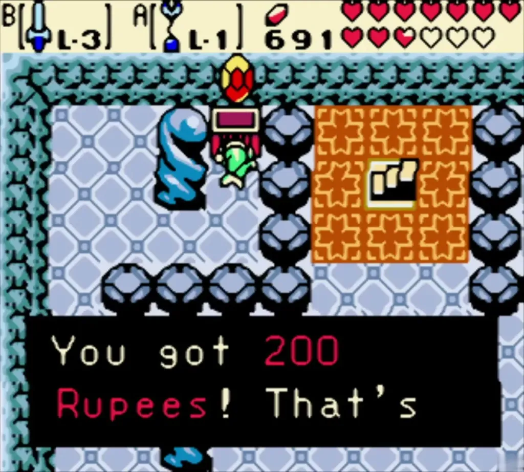 200 Rupees message box after opening the red chest in King Zora's Palace 200 Rupees message box after opening the red chest in King Zora's Palace