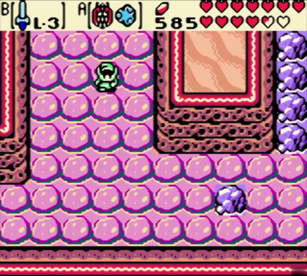 Link on pink ground in the past, on the islet reached after the time warp Link on pink ground in the past, on the islet reached after the time warp