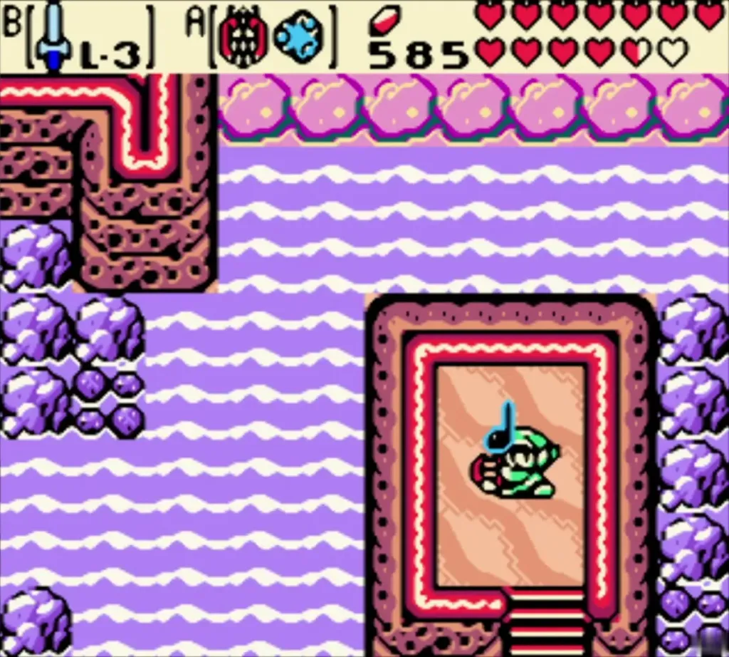 Link on a pink-edged island in the purple-water sea after the time warp Link on a pink-edged island in the purple-water sea after the time warp