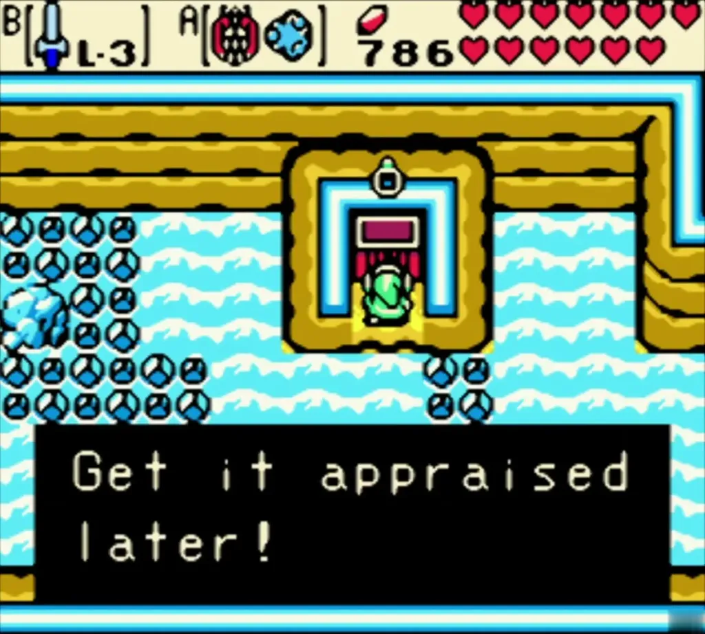 Ring message box in the gold alcove telling Link to get it appraised later Ring message box in the gold alcove telling Link to get it appraised later