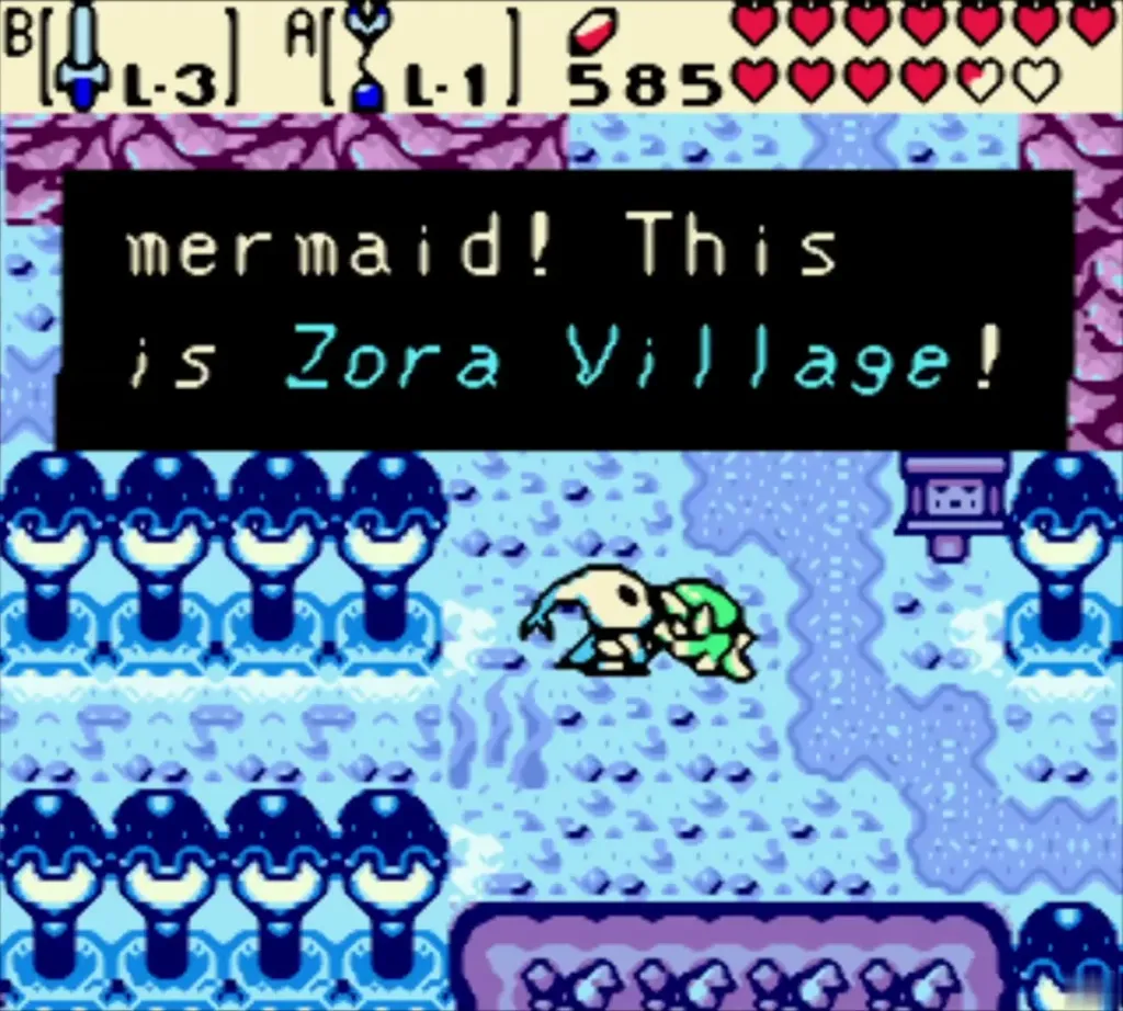 A Zora in Zora Village greeting Link in a dialogue box A Zora in Zora Village greeting Link in a dialogue box