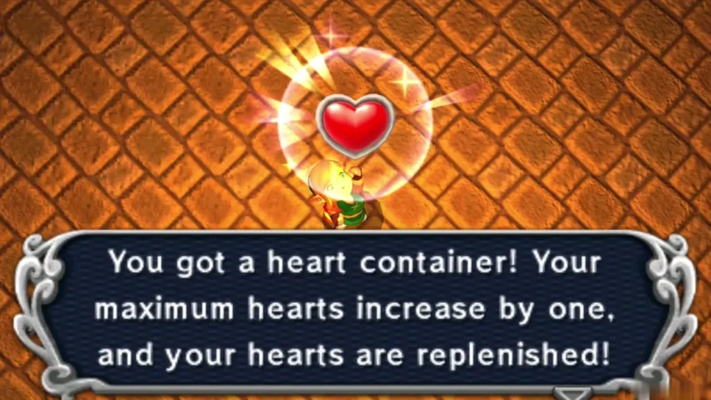 Heart Container box over Link in the Dark Palace boss room after the Gemesaur King fight
