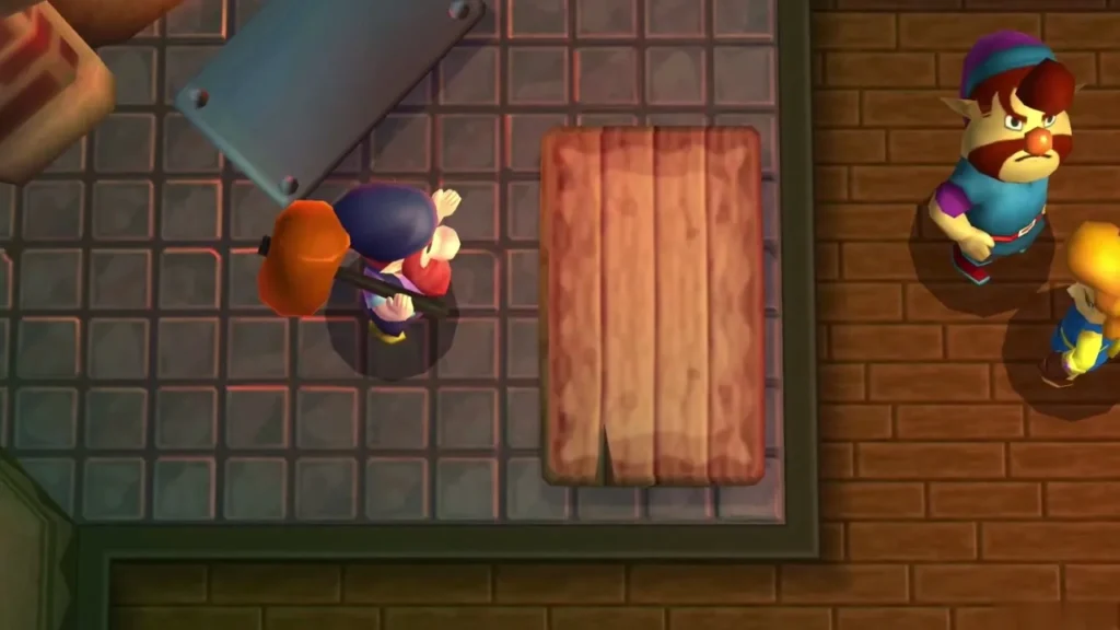 Lorule craftsman bent over the anvil forging the Master Sword beside the Lorule Blacksmith