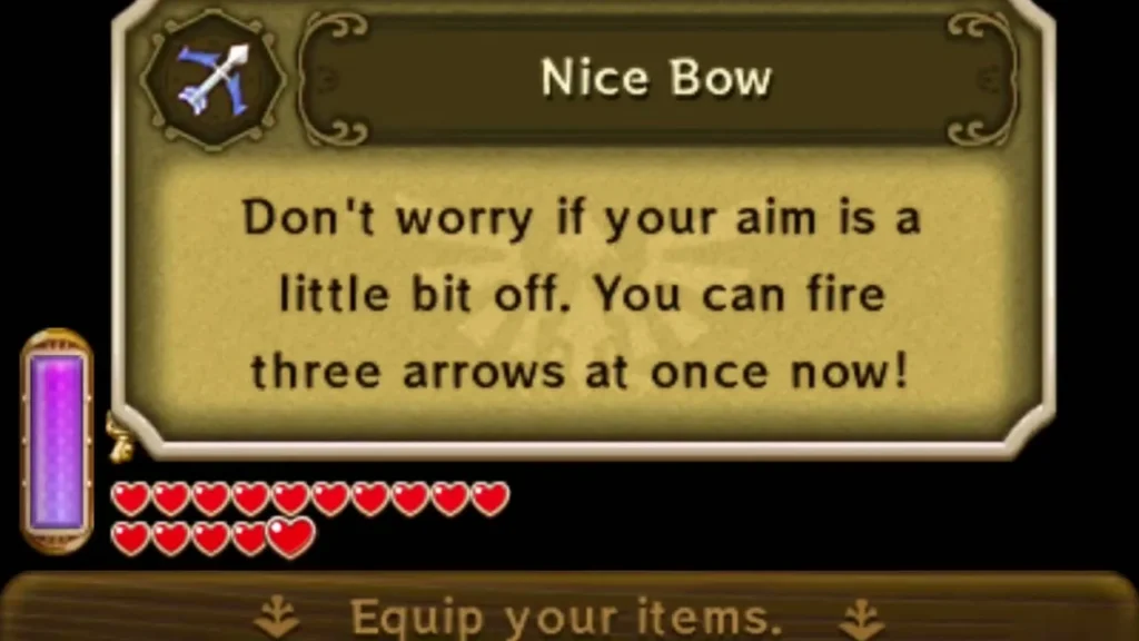 Nice Bow box explaining that Link can fire three arrows at once