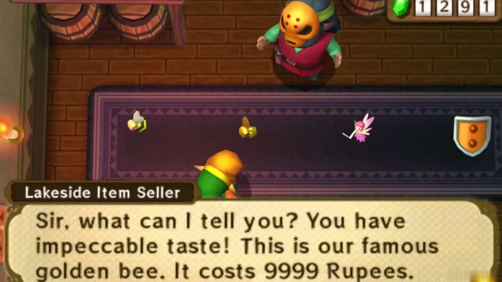 Lakeside Item Seller in his shop offering the Golden Bee for 9999 Rupees Lakeside Item Seller in his shop offering the Golden Bee for 9999 Rupees