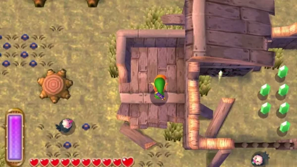Link standing on the wooden floor of the Abandoned Shack in the Lorule Skull Woods field