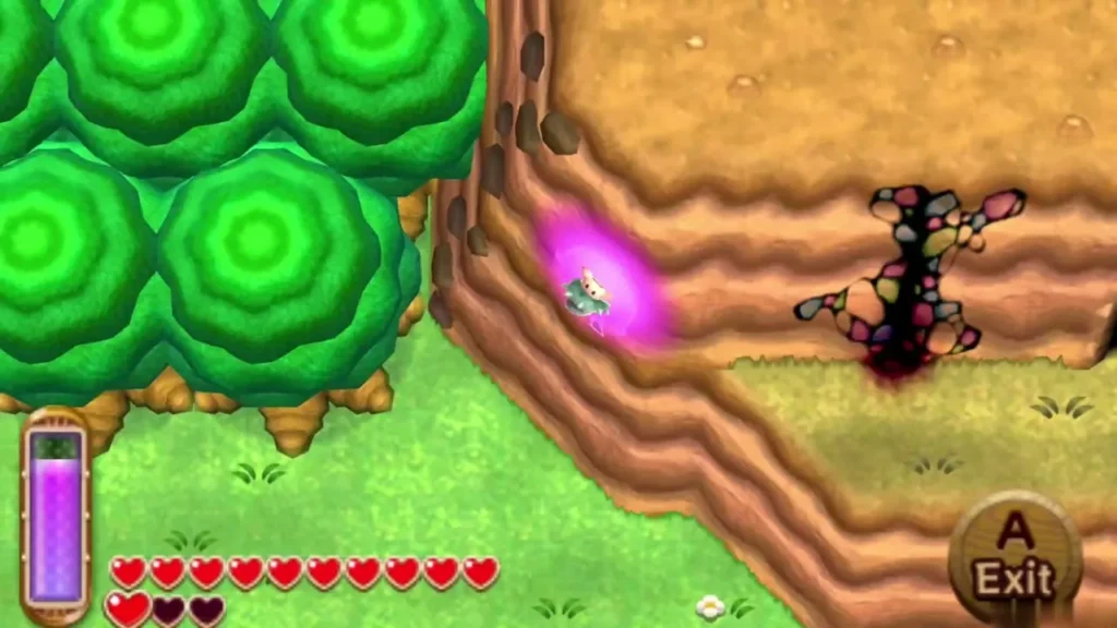 Link merged into a wall in Hyrule after coming through the fissure from the Lorule Graveyard Link merged into a wall in Hyrule after coming through the fissure from the Lorule Graveyard
