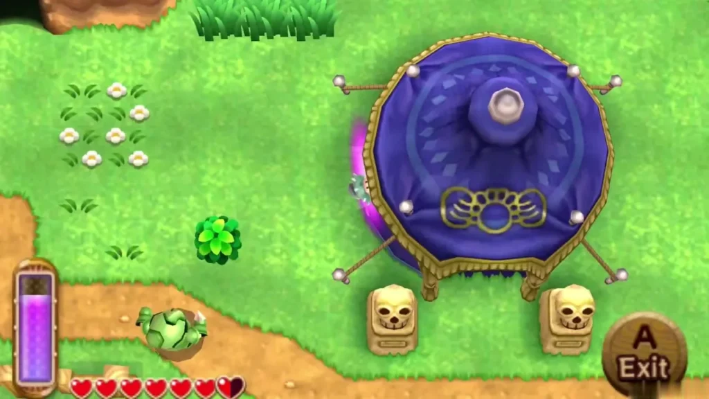 Link merged into the wall behind the Fortune-Teller's purple tent Link merged into the wall behind the Fortune-Teller's purple tent