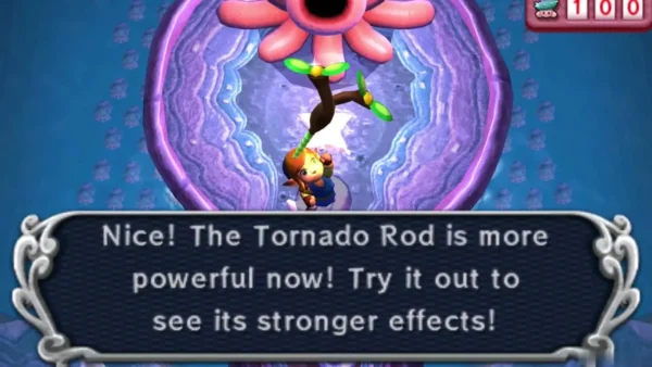Mother Maiamai upgrading the Tornado Rod, with the Tornado Rod is more powerful message on screen