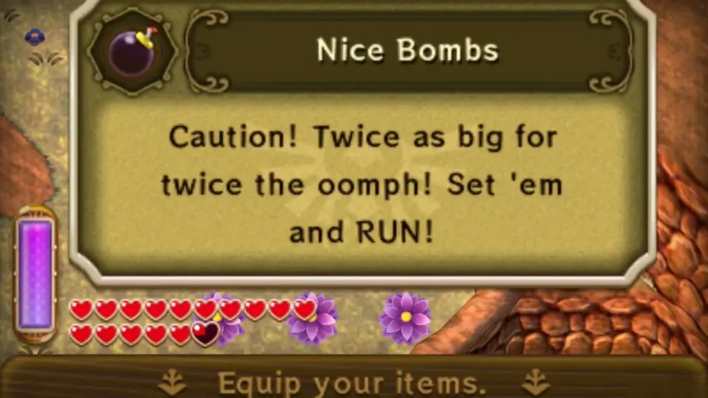 Nice Bombs item box on a rocky hillside, reading that the bombs are twice as big