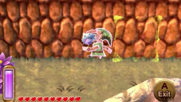Link merged into a red rock wall on the Rupee Rush course, with the Exit prompt showing