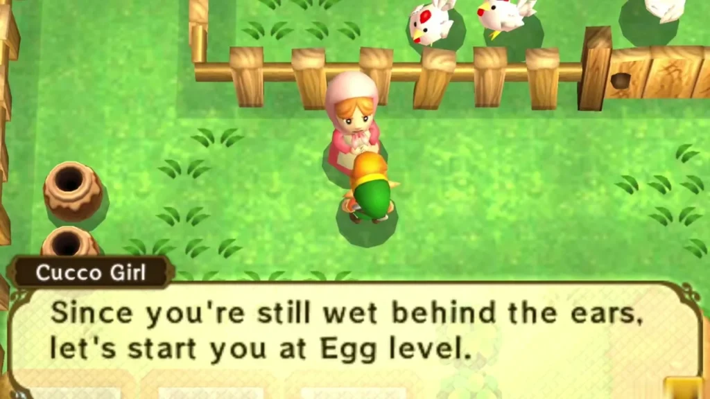 The Cucco Girl telling Link to start at the Egg level