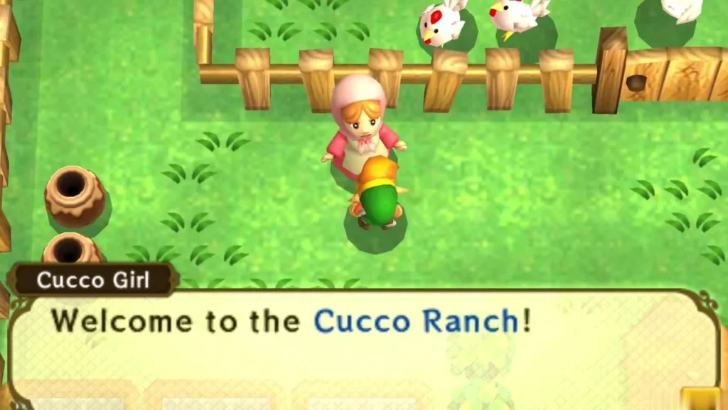 The Cucco Girl welcoming Link to the Cucco Ranch pen