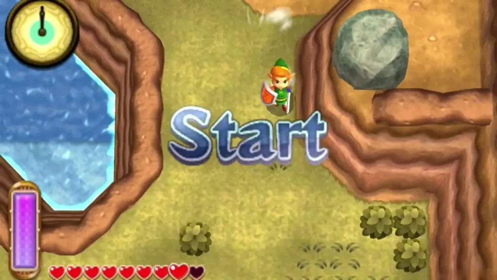 Link at the start line of the Racing Bro race as the Start banner appears