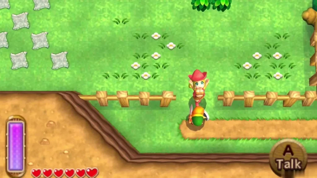 Rupee Rush Gal standing with Link on the grassy course in Hyrule