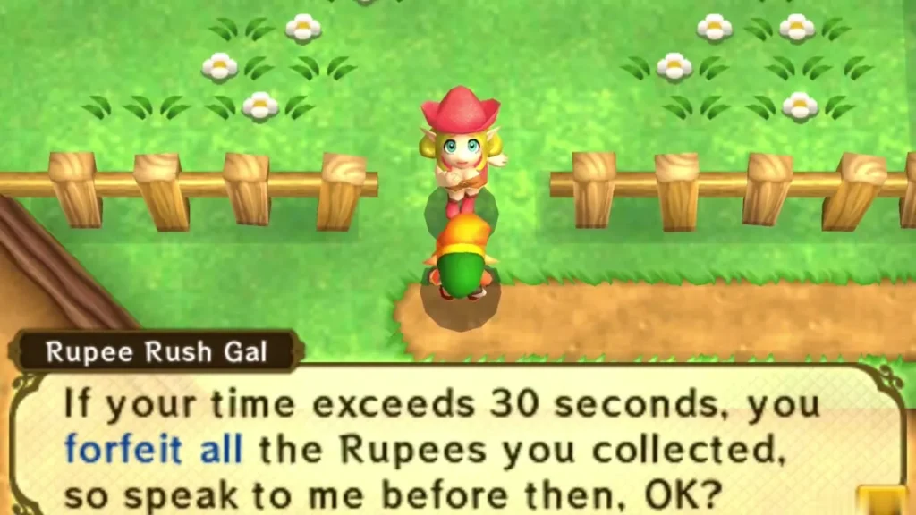 Rupee Rush Gal explaining that Rupees are forfeited if the time runs past 30 seconds