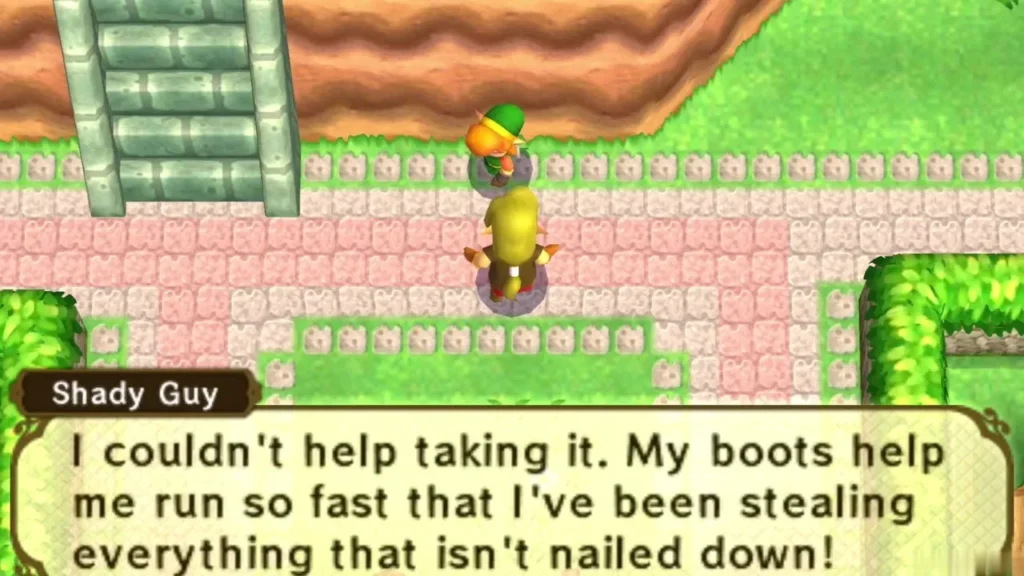 Shady Guy confessing that his boots let him run fast enough to steal everything not nailed down