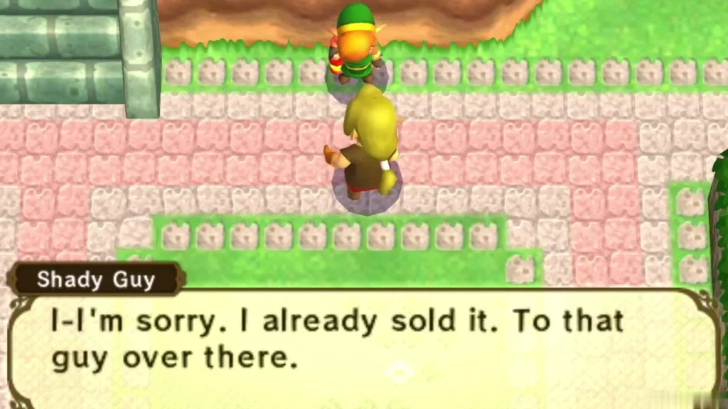 Shady Guy in the village apologizing that he already sold the Smooth Gem to a merchant