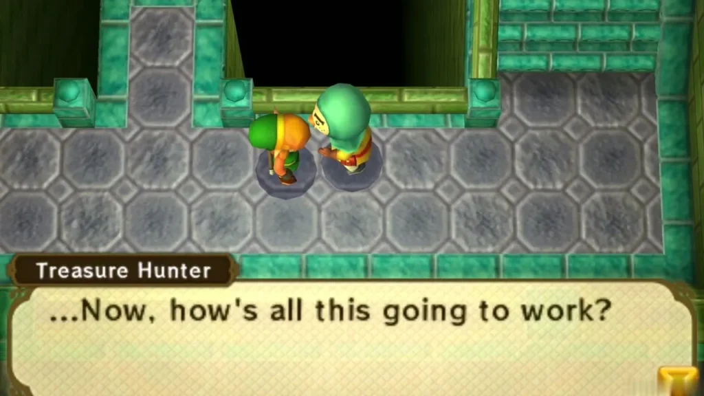 Treasure Hunter in a green puzzle room asking how the cave's trick is supposed to work