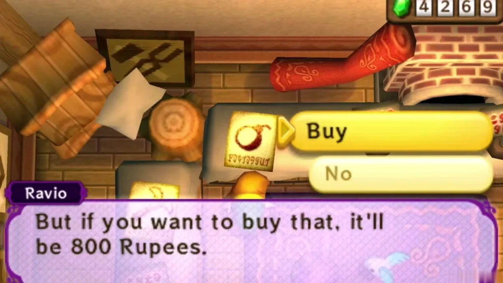 Buy prompt for the bomb box with Ravio saying it will be 800 Rupees