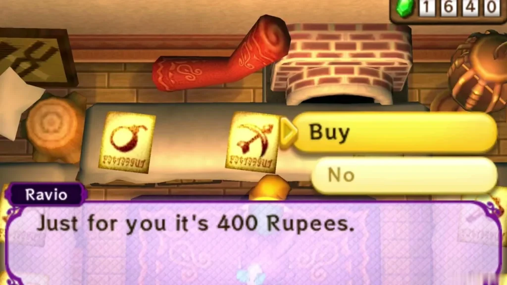 Buy prompt for the Bow with Ravio saying "Just for you it's 400 Rupees."