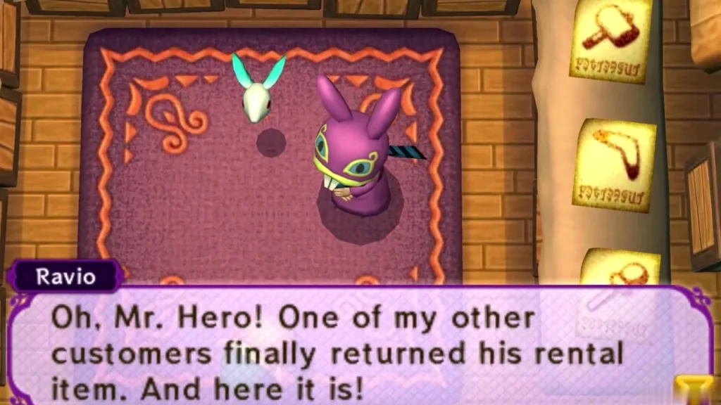 Ravio saying one of his other customers finally returned his rental item, and here it is