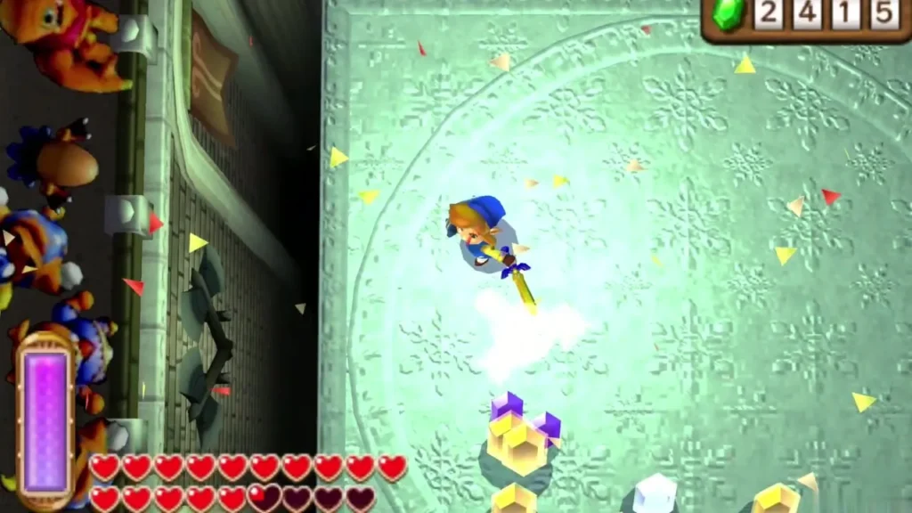 Gold rupees scattered on the icy floor after Link clears the Advanced course