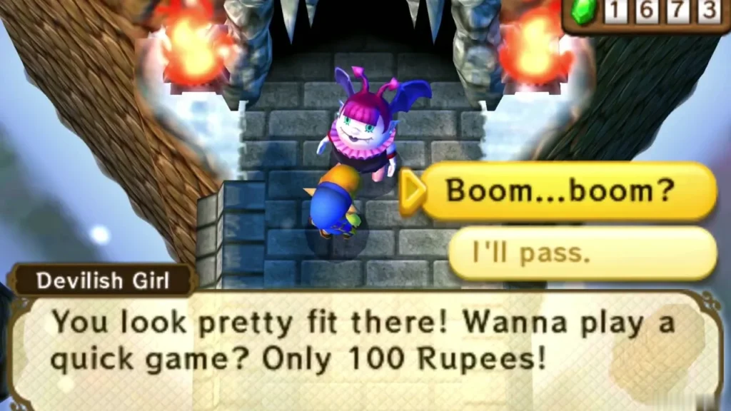 Devilish Girl at the tower gate offering a quick game for 100 Rupees