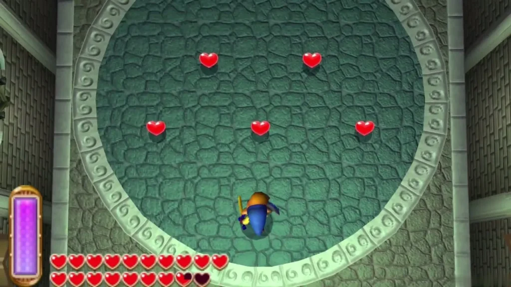 Link on the Floor 10 rest floor surrounded by heart pickups