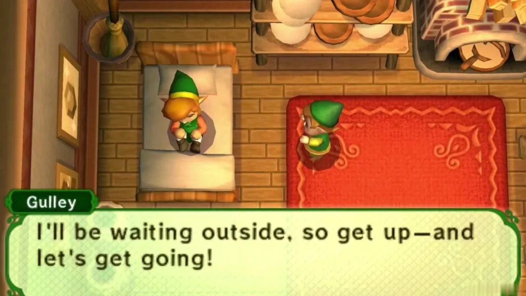 Gulley beside Link's bed shouting for him to get up and saying he will wait outside Gulley beside Link's bed shouting for him to get up and saying he will wait outside