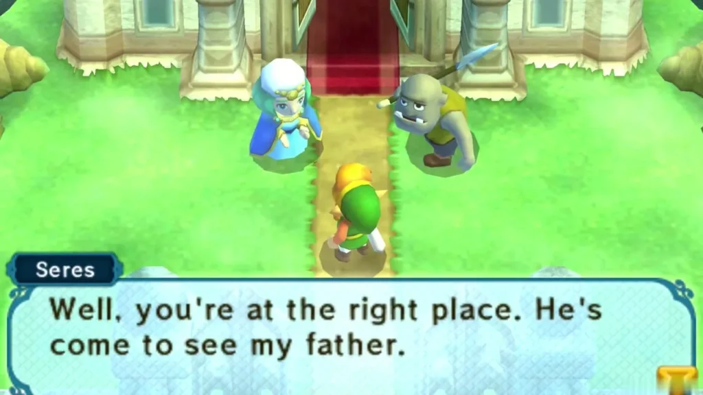 Seres at the Sanctuary doors tells Link the captain has come to see her father Seres at the Sanctuary doors tells Link the captain has come to see her father